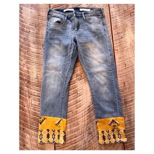 Pilcro and the Letterpress Hyphen Jeans 29 Skinny Patchwork Cuff Boho